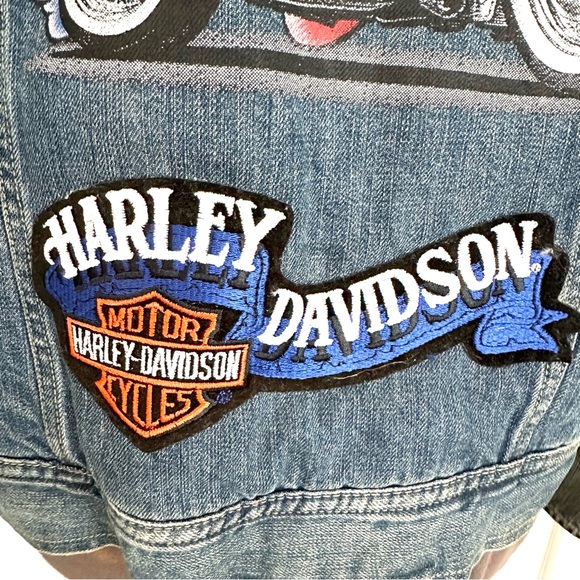 Vintage XL fleece lined denim jacket with custom Route 66 and Harley patches - Picture 7 of 13